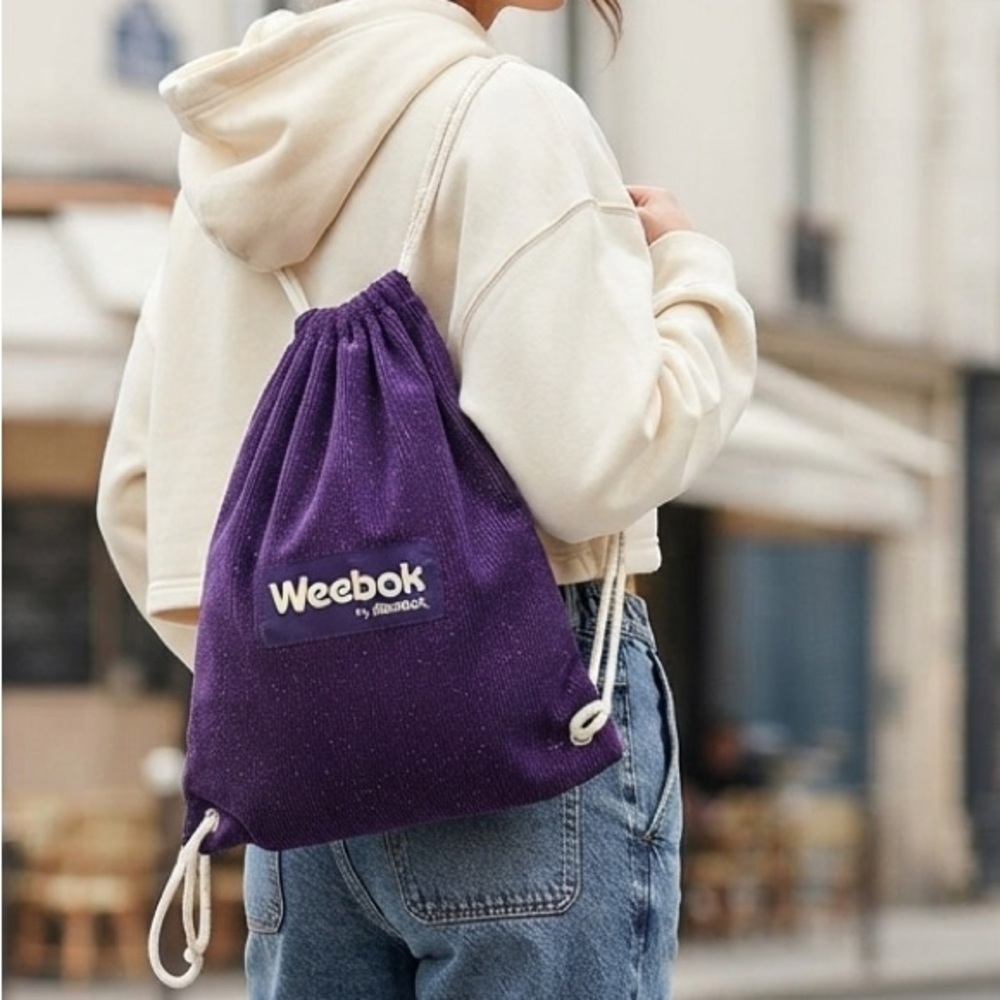 Reebok | weebok purple corduroy with glitter small backpack style bag